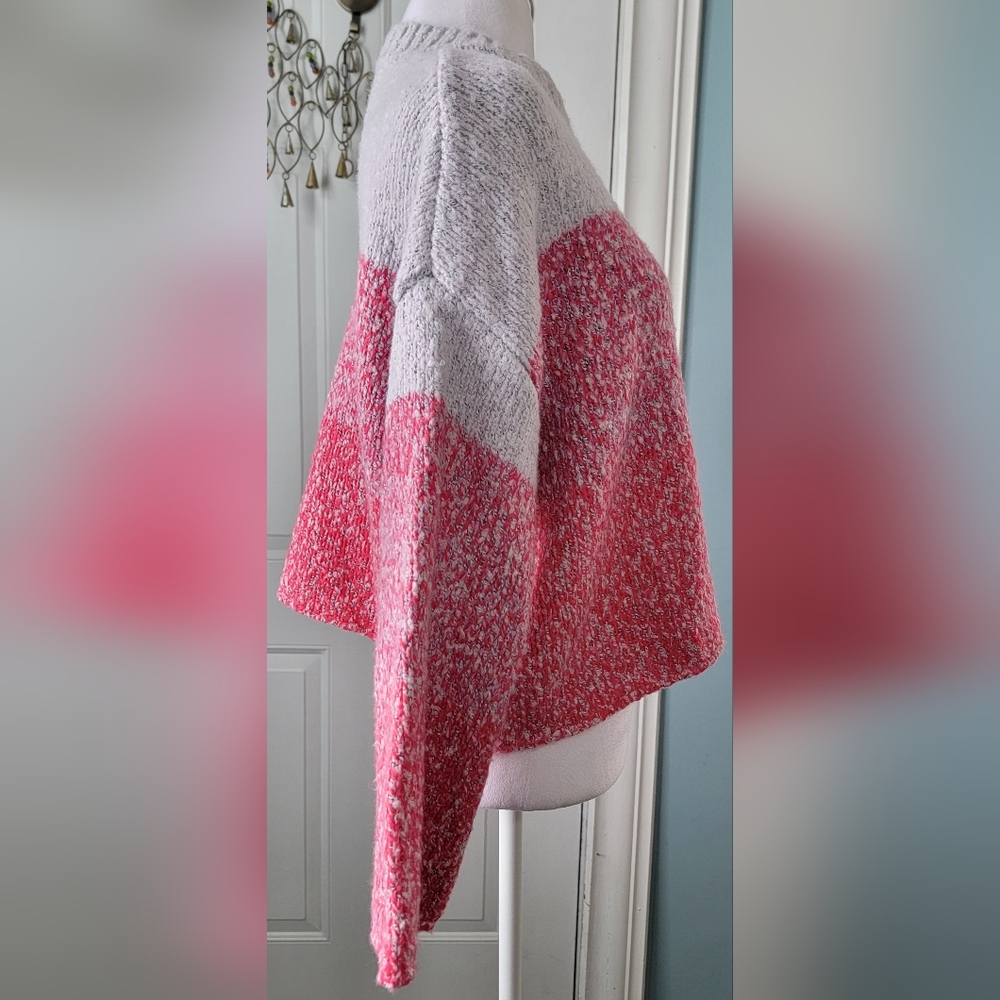 Sincerely Jules Chunky Knit Oversized Cropped Sweater Women's S Gray Pink Red NW - Picture 4 of 13